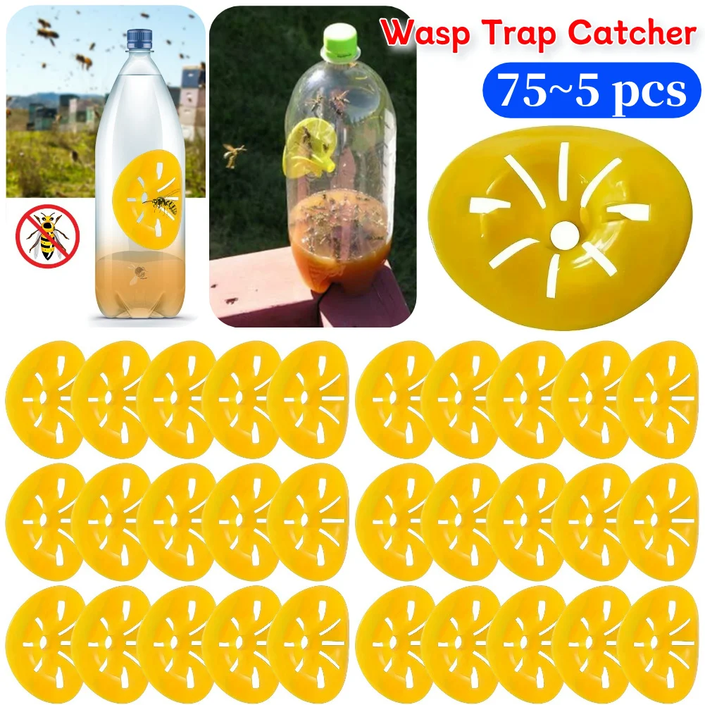 75-5Pcs Wasp Trap Catcher ดอกไม้แบบใช้ซ้ําได้รูปร่างสวนกลางแจ้ง Pest Control เครื่องมือแบบพกพา Wasp Catcher สําหรับ Home Garden YARD 1