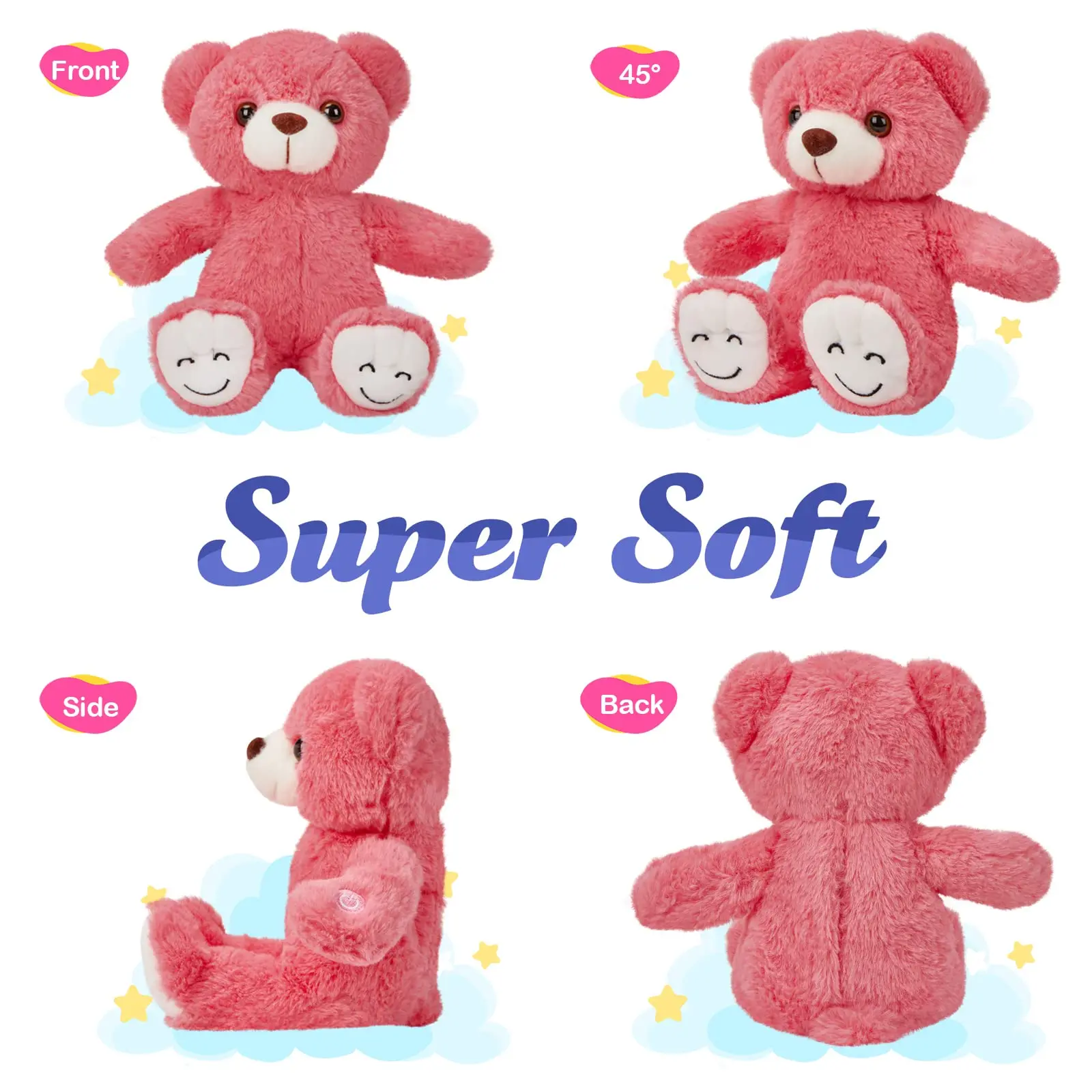 30cm Soft Luminous Bear Plush Toy White Pink Green Light-up Birthday Gift Cute Stuffed Animals for Girls Kids Glowing Toy