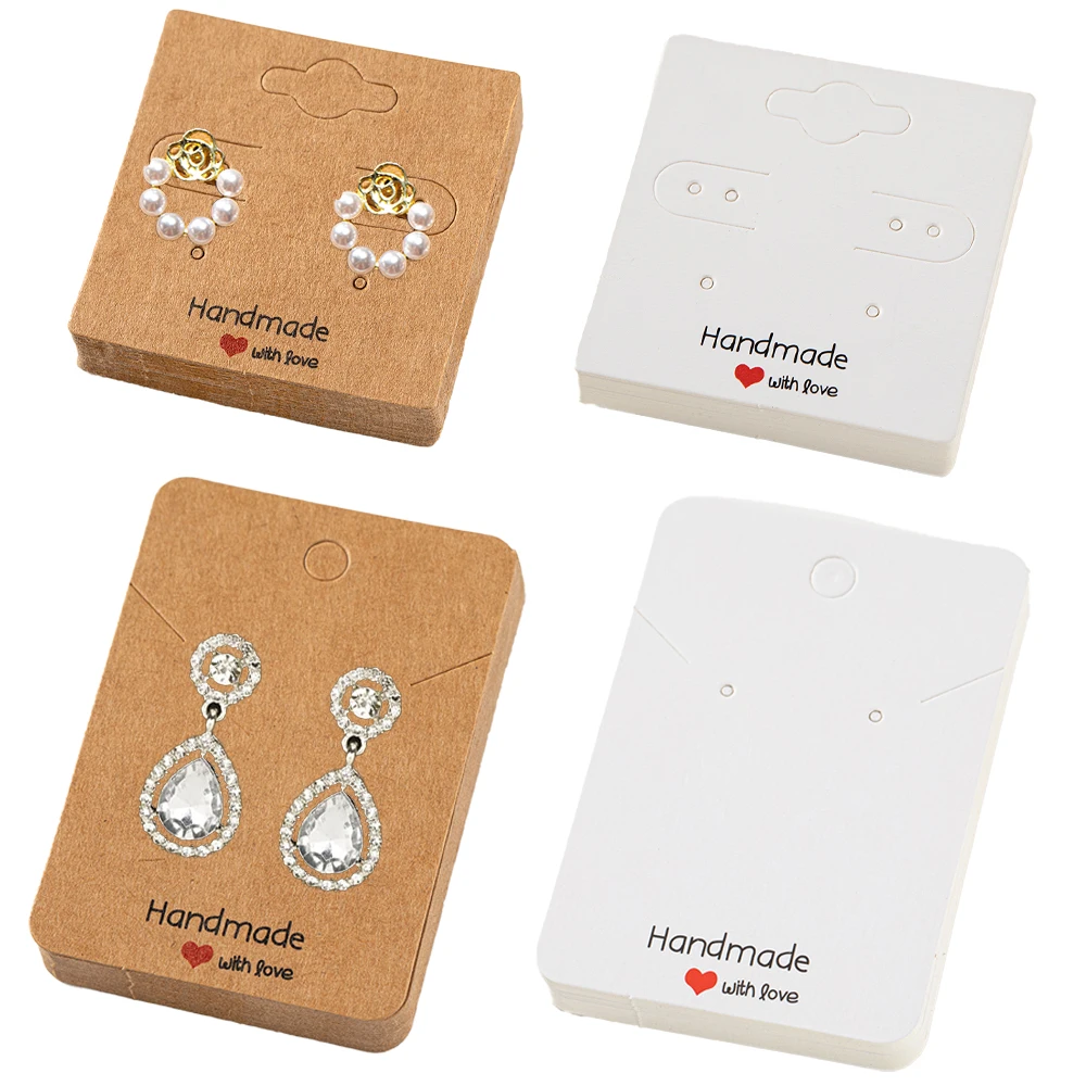 50 Stück handgefertigt mit Liebe, Ohrring-Display-Halter, Karte für DIY-Halskette, Schmuck, Basteln, Verkauf von Verpackungszubehör, kleine Unternehmen