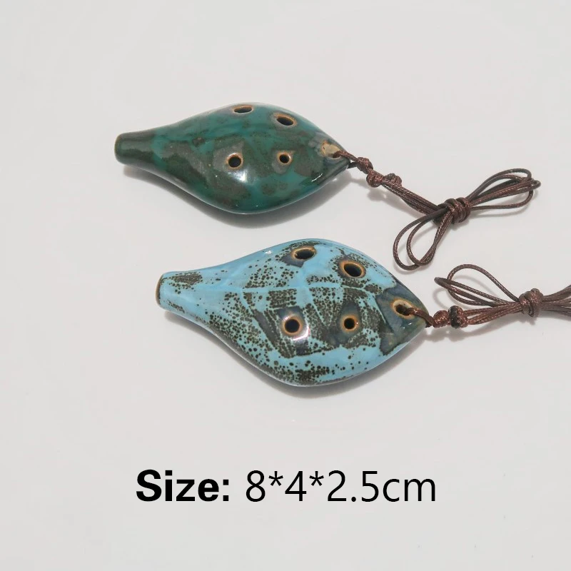 Ceramic Instrument, 6-hole Children's Mini Antique Style Porcelain Flute With Hanging Rope, Blue And White Flute