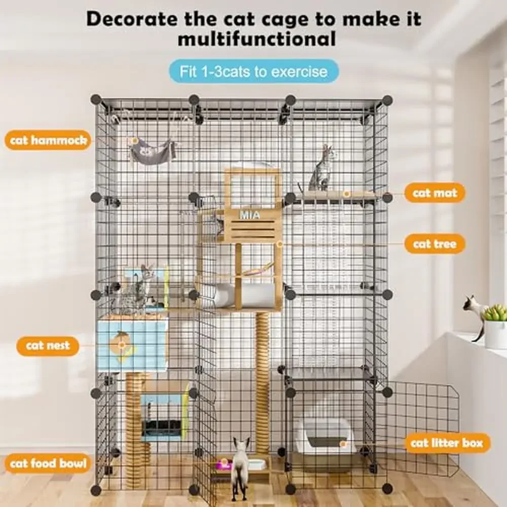 Large Cat Cages Indoor Outdoor Enclosure DIY Metal Wire Kennel Crate Multi-Door Design Easy Assembly Sturdy & Safe Spacious Cat