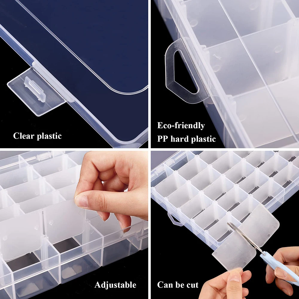 24 Grid Organizer Box Clear Plastic Container with Dividers Storage Case  for Beads Art Craft Earrings