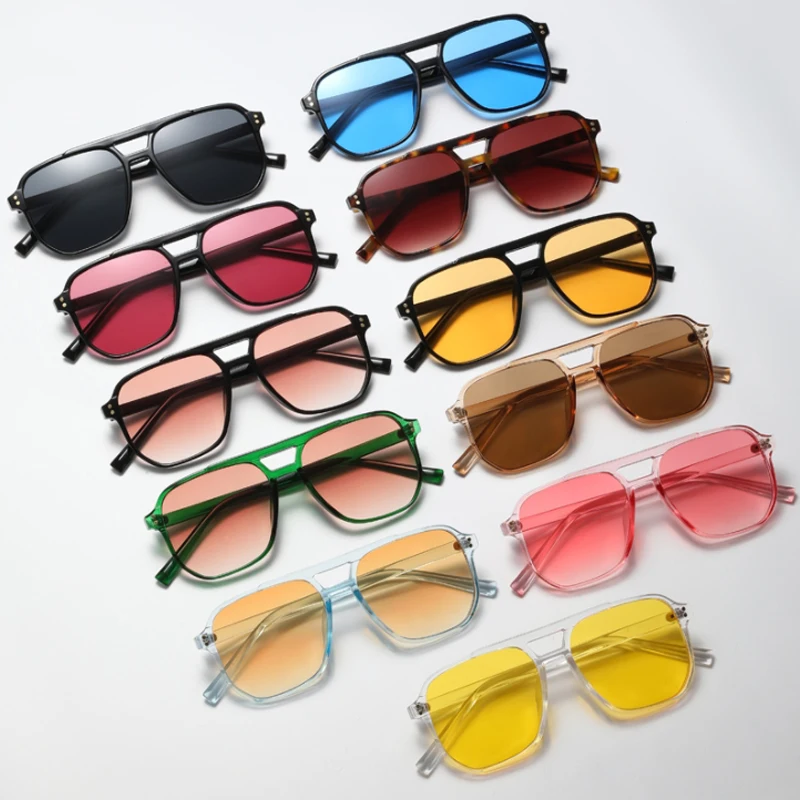 Neue 11 stücke Set Doppel Brücke Mode Retro Große Rahmen Sonnenbrille Frauen INS Candy Farbe Design Brillen Personalisierte Gläser – Detail 17