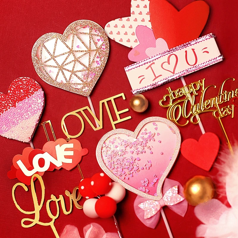 Украшение для торта на День Св. Валентина розовый с надписью Love You |