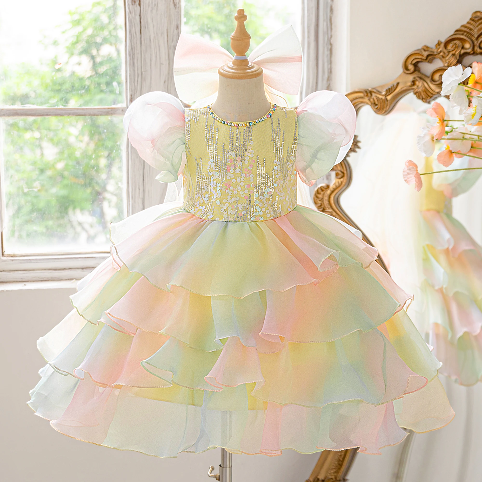 Girls dresses light yellow dresses suitable for birthday party princess dresses as well as prom and graduation ceremonies - 2