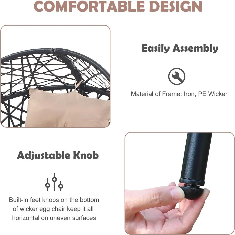 Egg Chair - Oversized Wicker Egg Basket Chair with Cushion and Stand, All-Weather Egg Dining Chair for Patio, Backyard, Living R 6
