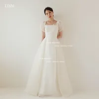 LISM Elegant A-Line Korea Wedding Dresses Photo Shoot Lace Square Collar Tulle Floor Length Corset Back Bridal Gowns Custom 1