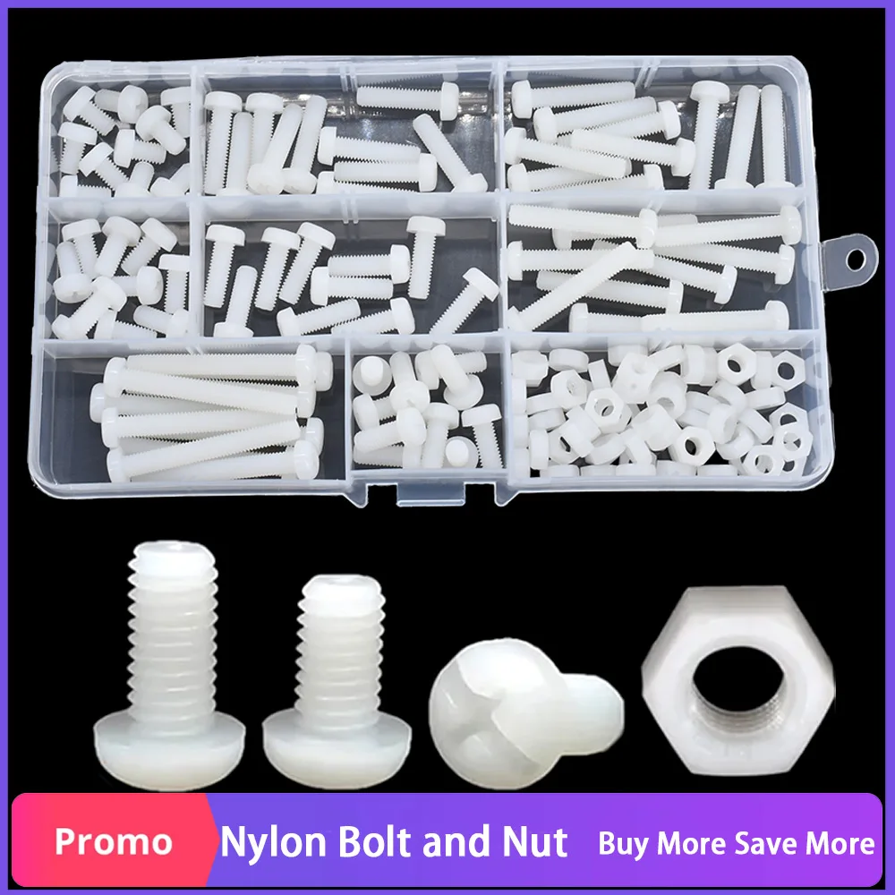 Screw Bolt Nut Set M2 M2.5 M3 M4 M5 M6 White Nylon Plastic Machine Screw