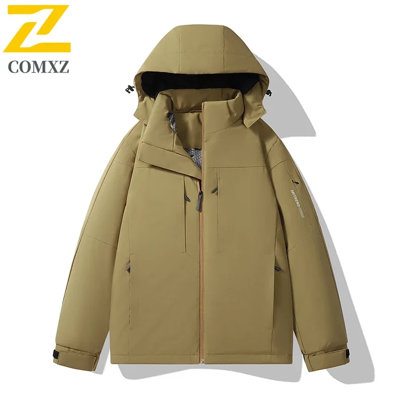 COMXZ Chaqueta Removable Hood Graphene Heated Padded Thickened Fly Fishing Hiking Coat Travel Men's Outerwear Waterproof Coat