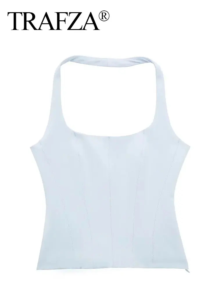 HH 2024 Women Halter Neck Top Fashion Sleeveless Short Slim Fit Sexy Tank Top Y2k Summer Casual Elegant Woman Solid Tops