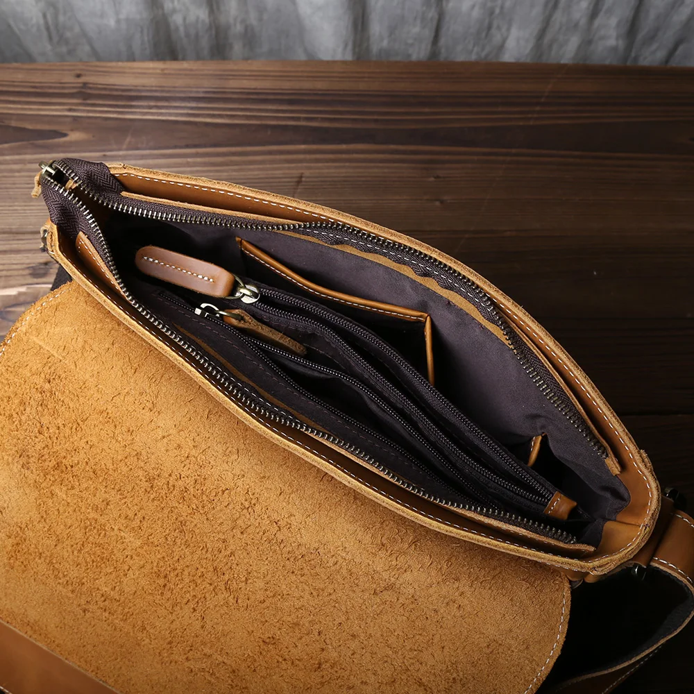 Retro Herren Echtleder Umhängetasche aus Rindsleder im Cross-Style mit Großer Kapazität Lässige Messenger-Tasche – Detail 12