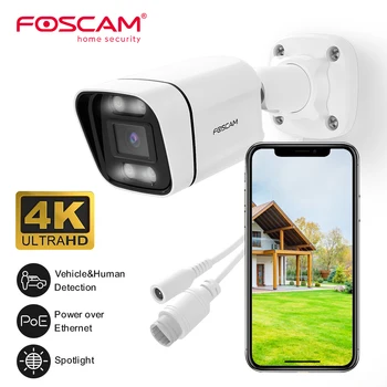FOSCAM 4K PoE IP 카메라, 야외 컬러 야간 투시경, 총알 보안 캠, 스마트 인간 및 차량 감지 감시 카메라, 8MP