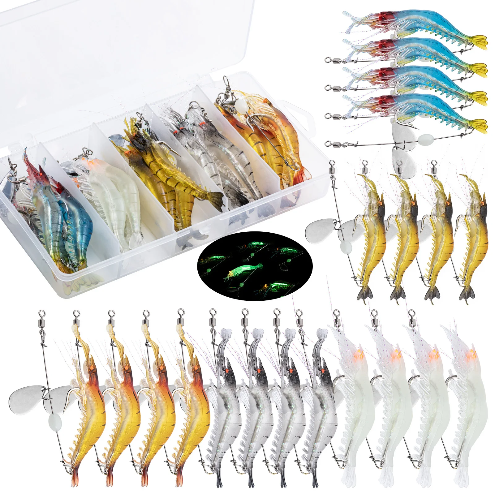 Goture Luminous Soft Simulation Shrimp Prawn Fishing Lure 5.3g 6.7g With  Spoon Hok Accessories Tackle Sea Fishing