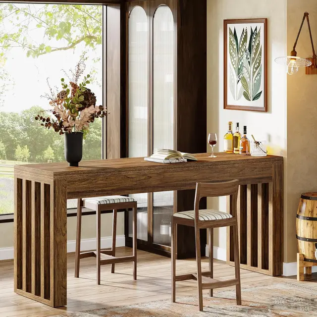 63" Rectangular Counter Height Bar Dining Table Rustic Brown Kitchen Bistro Restaurant Customized