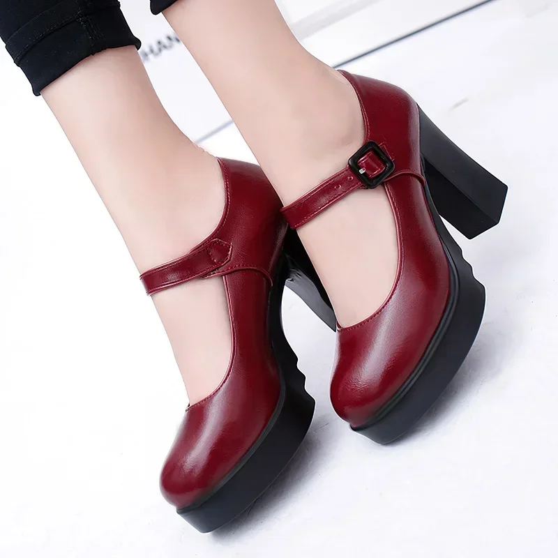 2023 Women's Shoes on Sale Heels Women Platform Pumps Spring Summer Shallow Mouth Buckle Strap Shoes Round Toe Shoes for Women