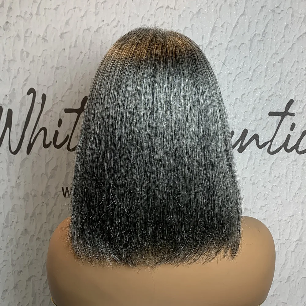 Parrucche per capelli umani grigi misti parrucche piene fatte a macchina per donna parrucche per capelli umani con taglio Pixie grigio parrucche con frangia - immagine 4