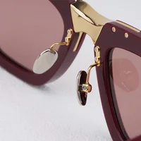 Lunettes de soleil vintage de luxe pour femmes, monture épaisse rouge foncé avec détails en métal doré, lunettes de soleil de haute qualité pour homme avec étui 5