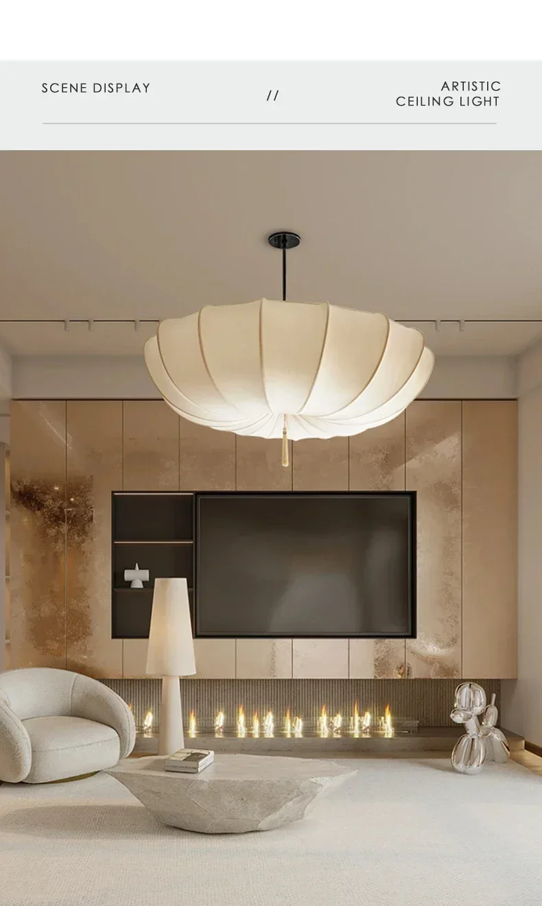Description Picture 4 of itemUmbrella Shape Pendant Lights Wabi Sabi Fabric Pendant Lights Living Room Shop Bedroom Hanging Lamps for Room Decor Lustre LED
