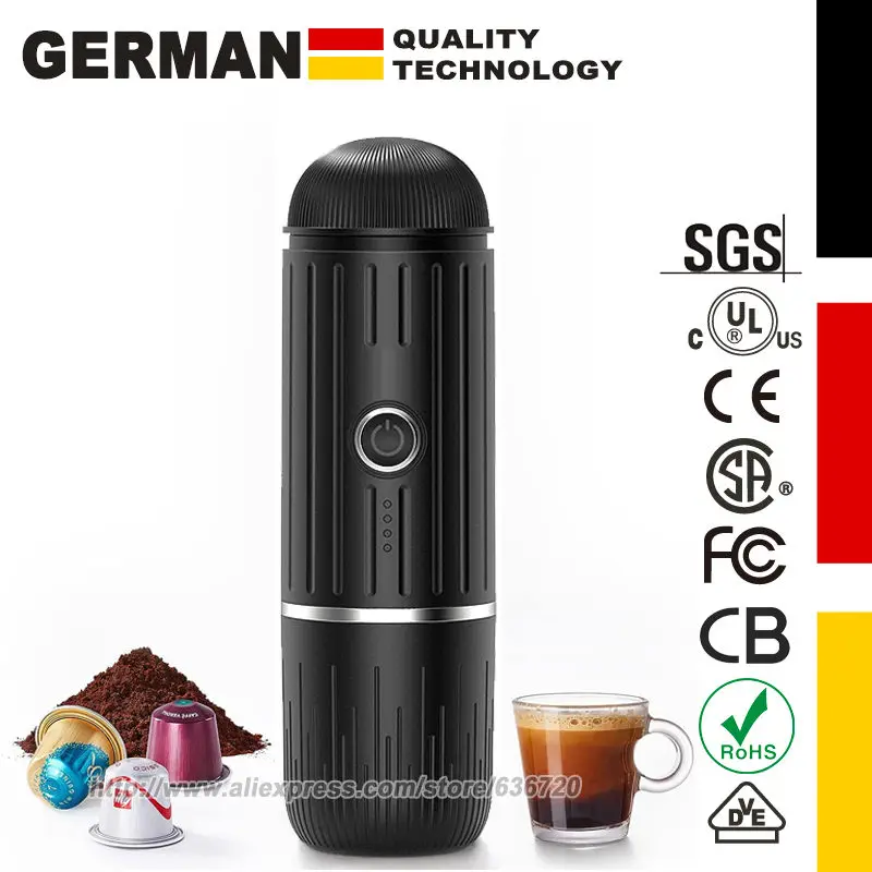 Portable Electric Espresso Machine, Self-Heating, USB-C & Car Charger, 19 Bar Mini Coffee Maker, With Ground Coffee & NS Capsule