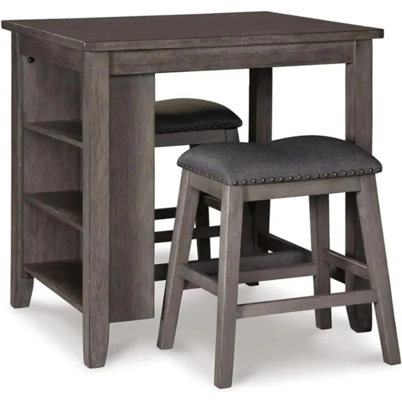 

Signature Design by Ashley Caitbrook 25" Counter Height Dining Room Table Set with 2 Saddle Barstools & Storage, Gray