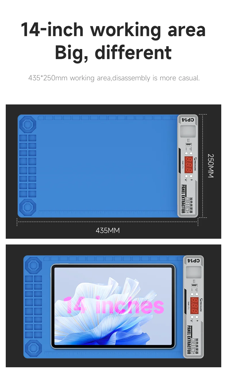 MECHANIC CP14 LCD Screen Separator LED Dust Detection Light Double Layer 120℃ Fast Heating Silicone Pad for Phone Repair Tool