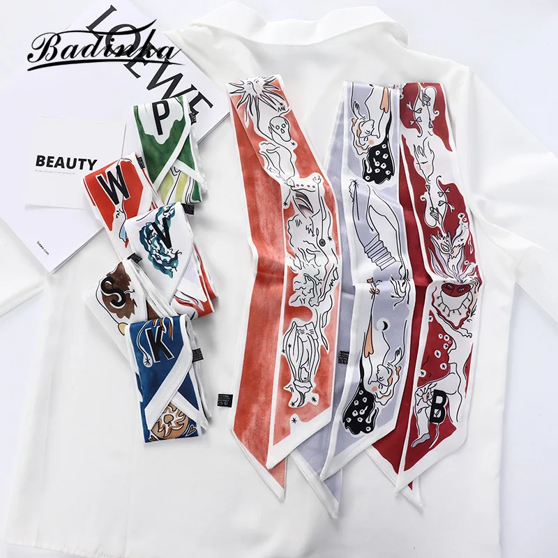 26 Initial Letter Silk Hair Satin Scarf Bag  Skinny Scarves Design Wrist Towel Foulard Neckerchief Headband for Ladies 2022 4