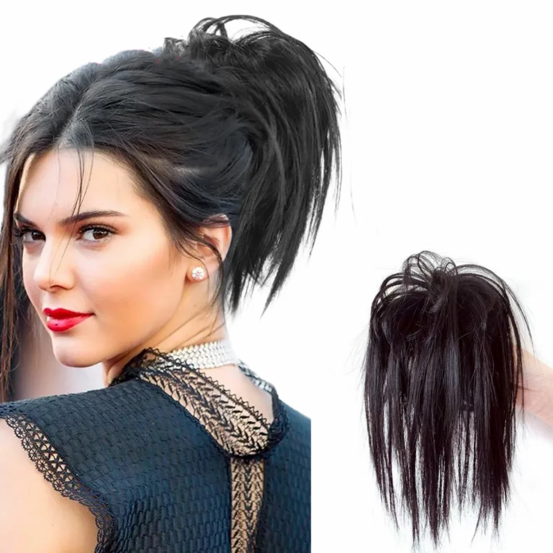 Anemone Human Nautral Hair Messy Straight Hair Buns Tail Claw Clip In Extension Chignon Updo Cover Hairpiece for Women 30g
