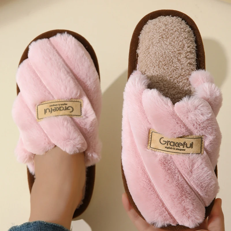 2025 Indoor Home Fur Slippers Women Autumn Winter Non Slip Warm Cotton Shoes Woman Lightweight Flats Fluffy Furry Slides Female