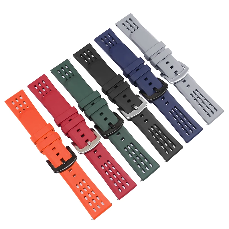 Universal Fluororubber Watchband With 20/22mm Mens Waterproof Silicone Strap