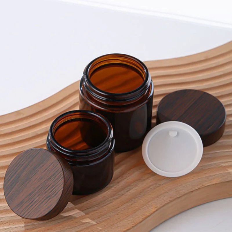 Dark Tan Cream Bottle Glass Separate Face Cream Eye Box Empty Container Refillable 5/10/15/20/30/50/60/100g