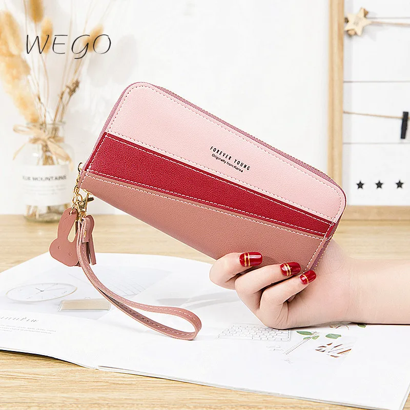 

Long Wallet PU Ladies Zipper Wallet Student Long Section Multi-layer Splicing Tassel Mobile Phone Bag Women Purse