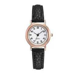 Classic Women's Casual Leather Strap Quartz Watch - Elegant Round Analog Designer Timepiece (Black white)