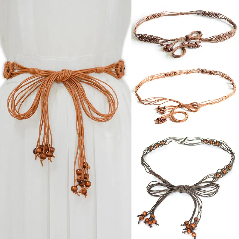 

1Pcs Fashion Belt Strap Bohemia Handmade Beads Dress Slim Waistband Women Waist Belt National Bohemian Style Braided Rope
