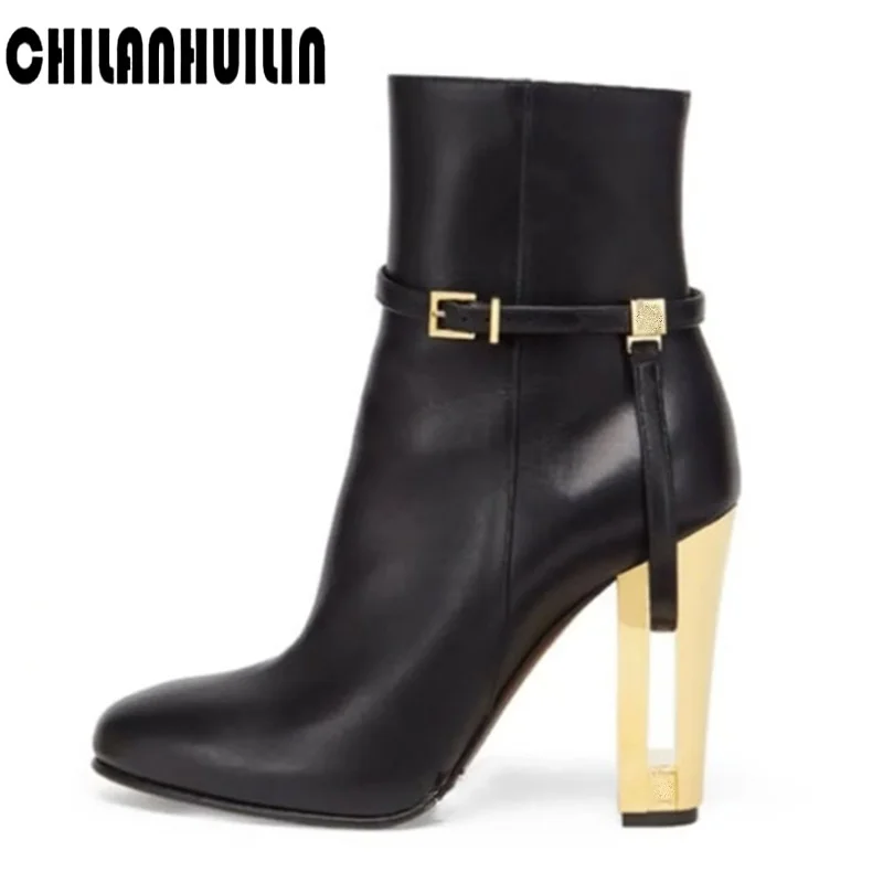 

big size microfiber leather ankle boots for women sexy lady buckle riding boots hollow out high heels all matched winter boots