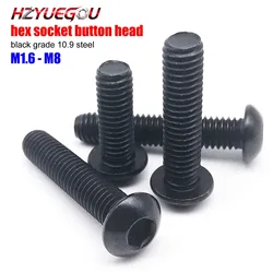 Black Grade 10.9 Steel Hex Socket Head Mushroom Allen Bolts - 10/50pcs - M2.5 (50pcs)