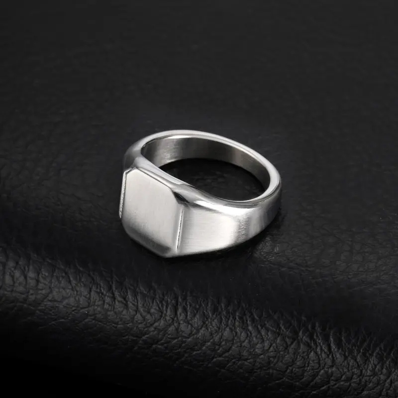 Silver Color Square Signet Ring for Men Women,Brushed
