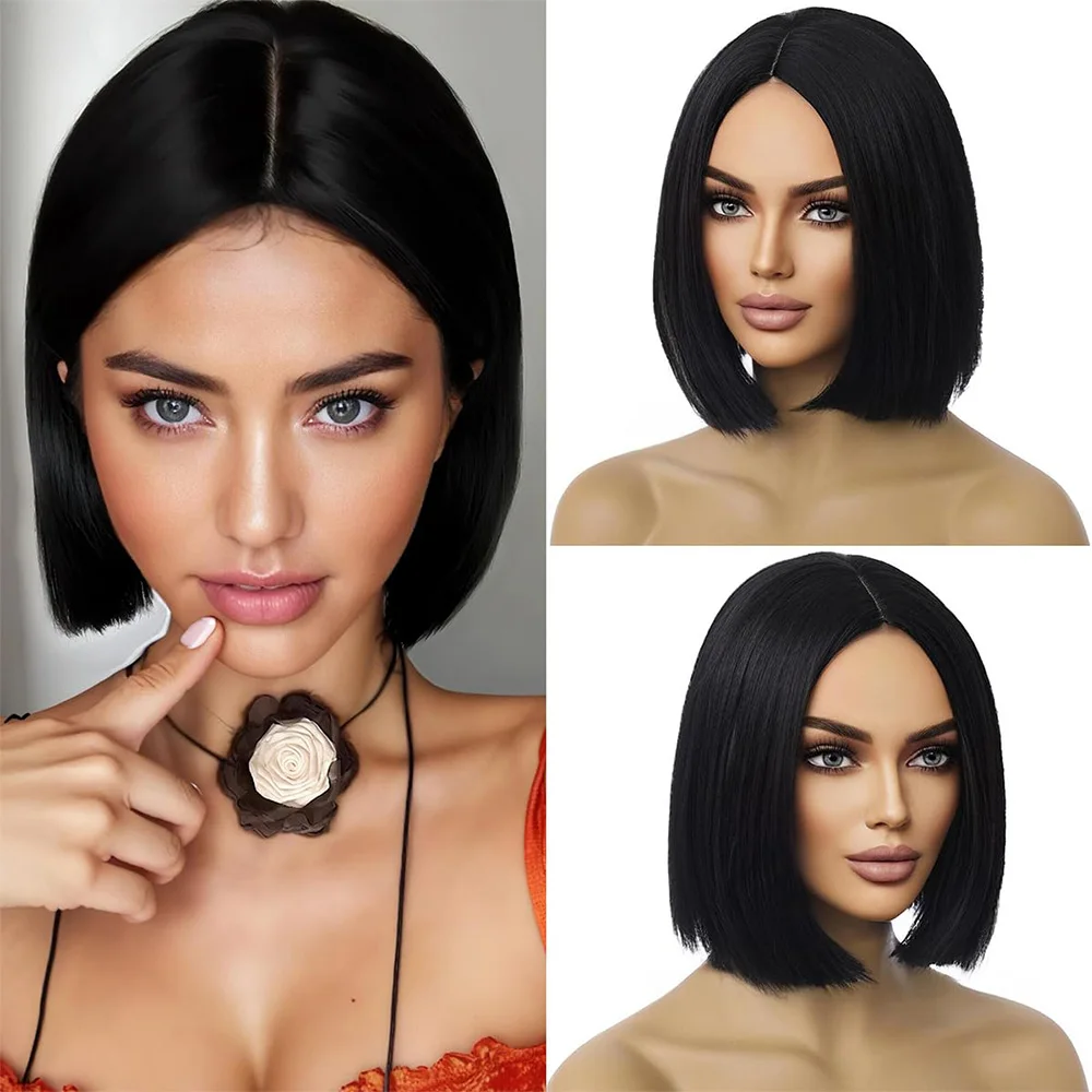 220% Density Bone Straight Bob Wig Brazilian Human Hair Ready To Wear 13x4 Lace Front Wigs Black Bob Wigs for Women 8-14 Inches 4