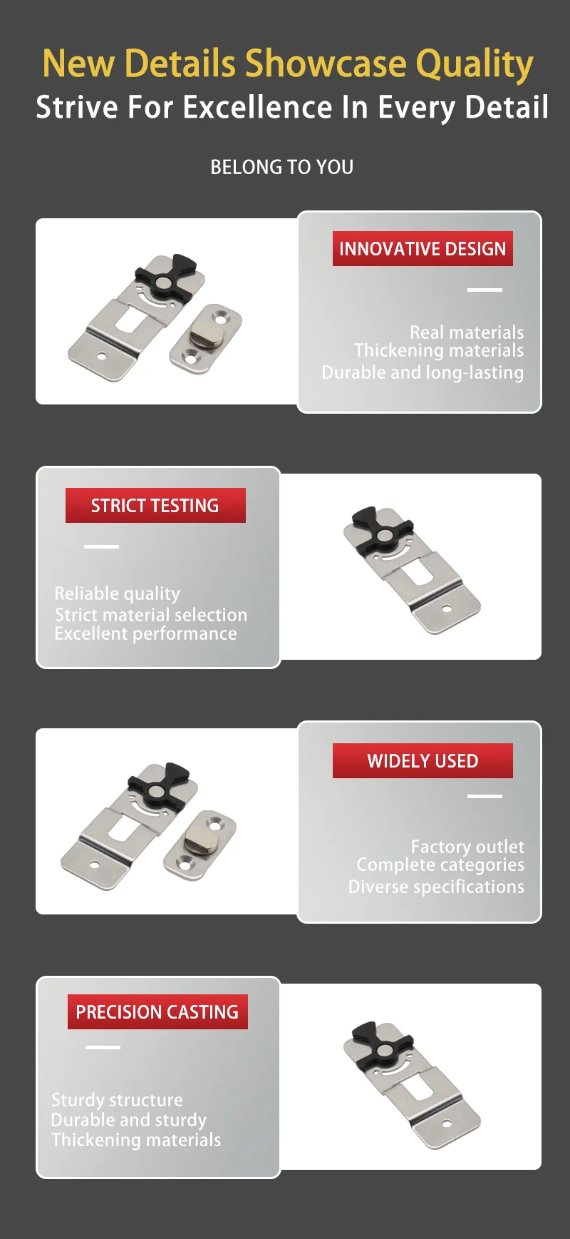 Description Picture 5 of itemCommercial Multi Specification Anti Drop 304 Stainless Steel Arbitrary Stop Door Bolt With Fixed Support Arm Torque Hinge