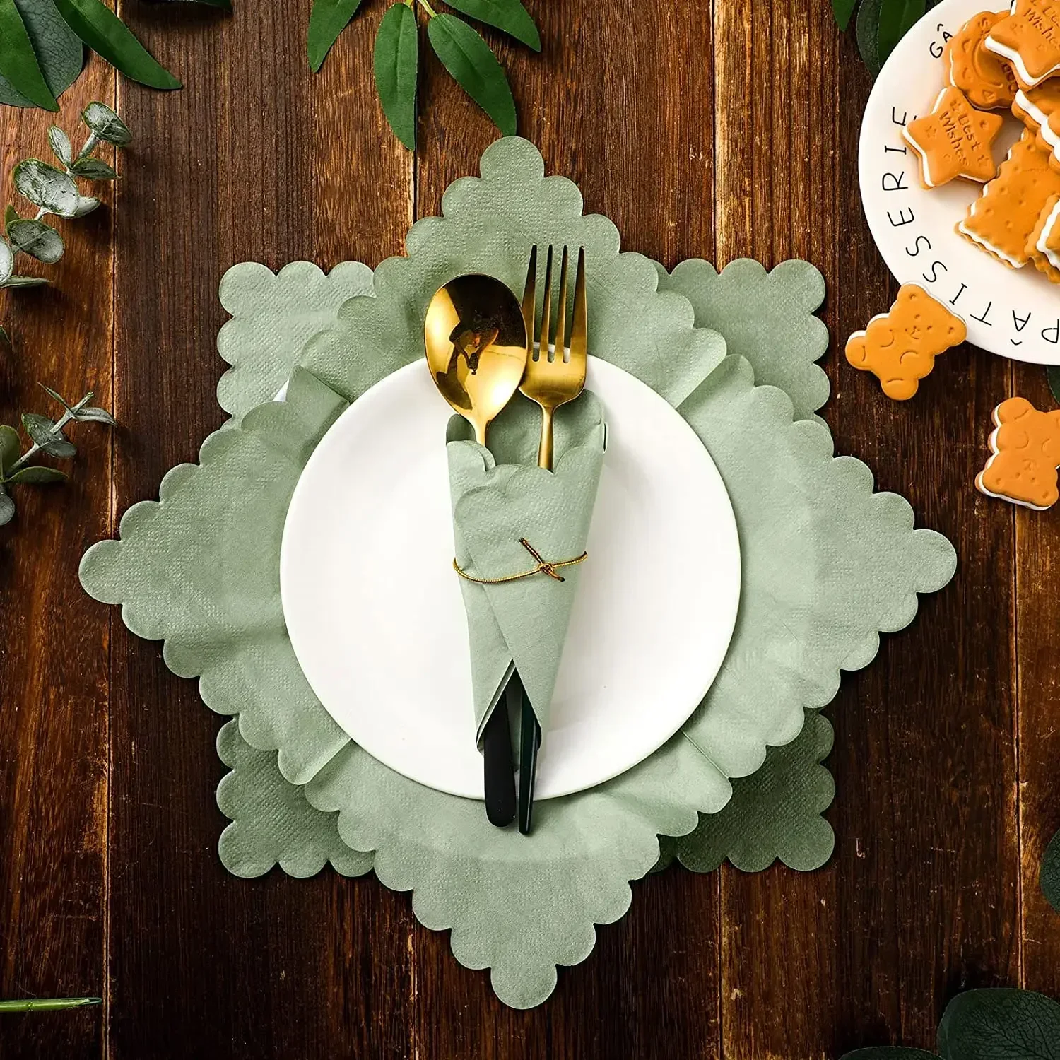 Scalloped Cocktail Napkins Disposable Paper Tissue 50PCS