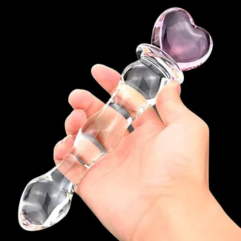 Glass Dildo Butt Plug, Glass Pleasure Wand, Heart Shape Crystal Massager Anal Sex Toys for Women Men Couple 5