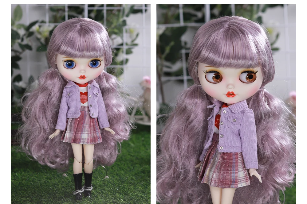 Neo Blythe Muñeca con cabello morado, piel blanca, cara sonriente mate y Custom Cuerpo articulado 2