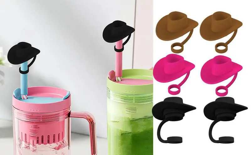 

Ковбойская Очаровательная соломенная крышка в западном стиле, соломенная крышка, крышка, крышка для стакана, силиконовая соломенная крышка, пыленепроницаемый многоразовый Топпер