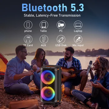 JYX T27 Wireless Bluetooth Speaker, Karaoke Machine with 2 Microphone, Home Karaoke Party Speaker with Led Light/6000Mah Battery 2