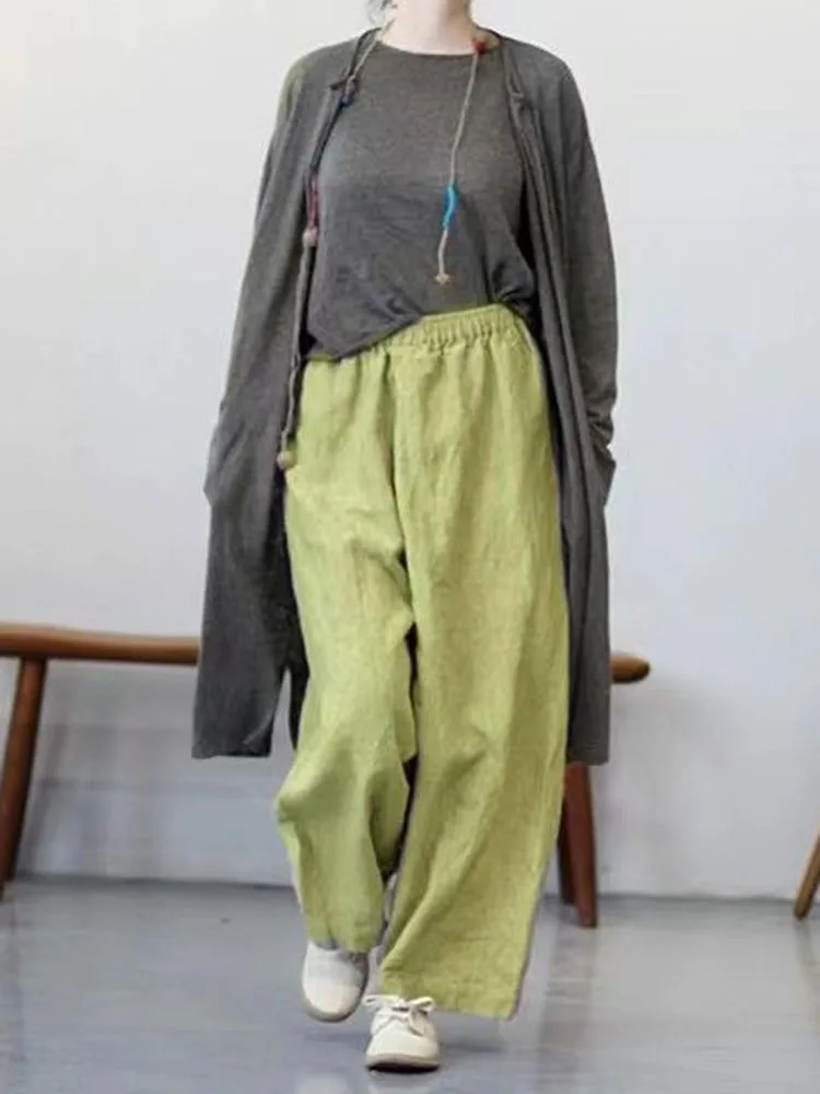 Oversize 7xl Cotton Linen Wide Leg Pants Casual Spring Summer Baggy Sweatpants Vintage High Waist Straight Trousers Korean women