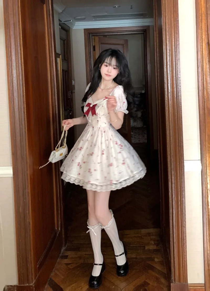 فستان أميرات نسائي بالأزهار فستان بفيونكة حمراء دا...