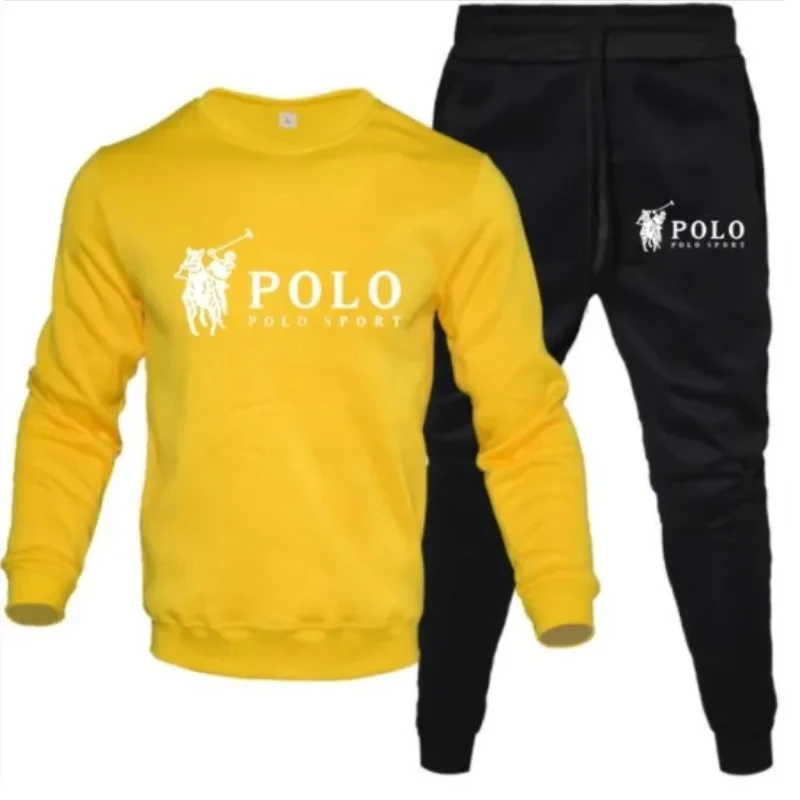 2-piece men's casual set, round neck sports shirt and wool sports pants, casual style, with printed letters