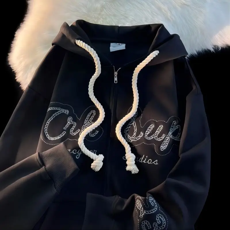 CGC Fashion Letter Embroidery Zip-Up Hoodies Women Autumn Winter Korean Style Loose Sweatshirts Female y2k Hooded Outerwear