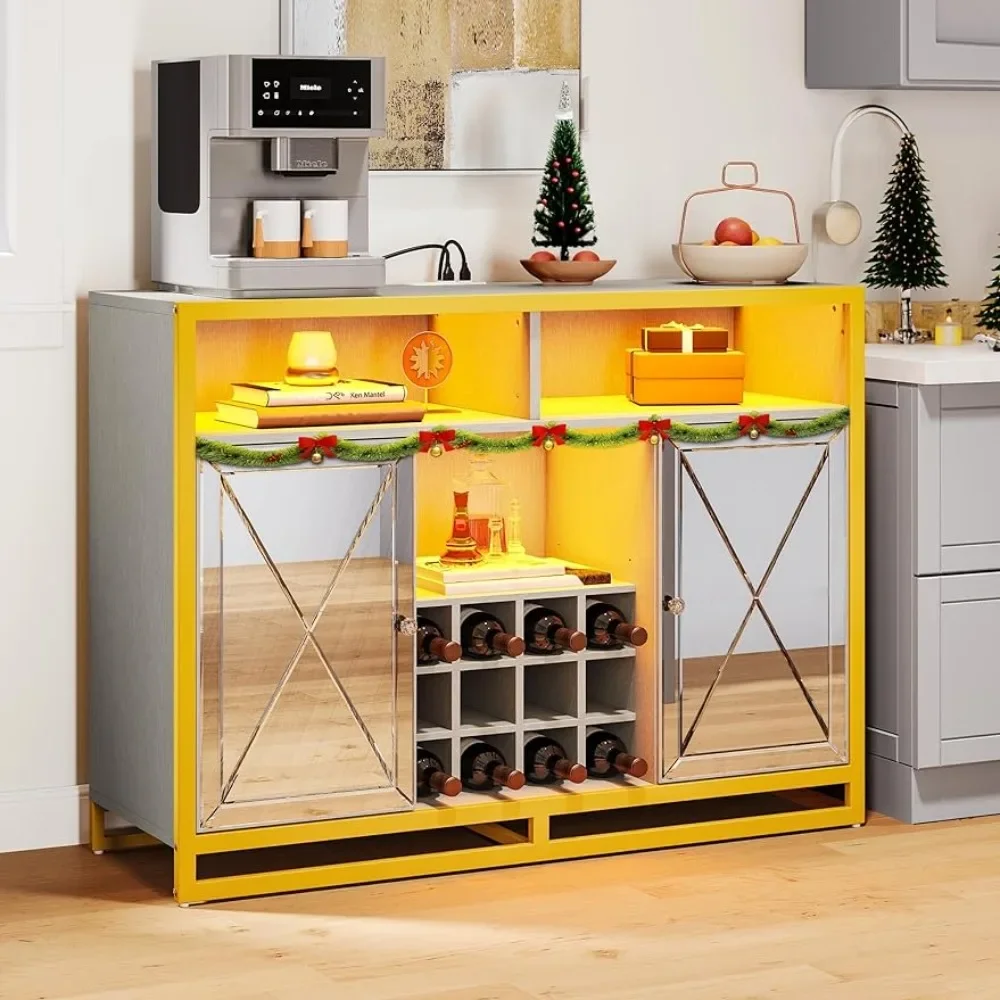 

Coffee Bar, 52" Sideboard Buffet Table with Removable Wine Rack Mirrored Kitchen Cabinet Liquor Cabinet Bar