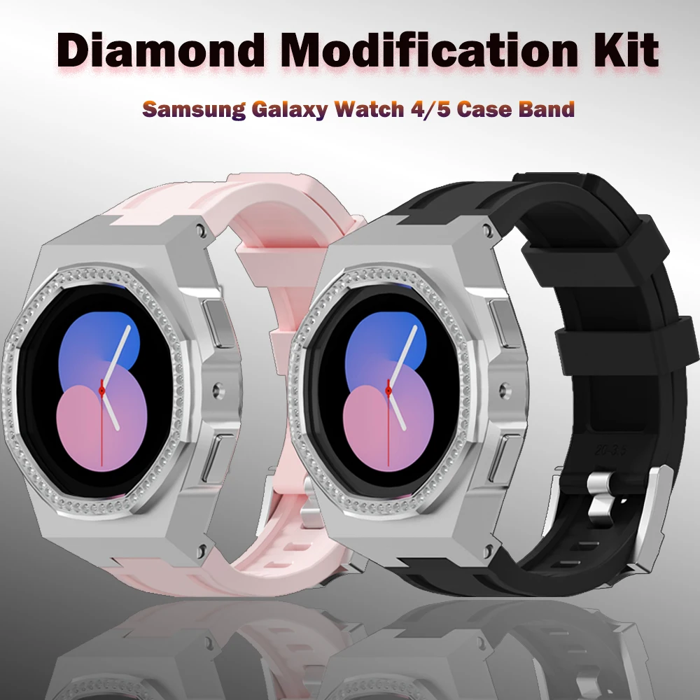 

Роскошный комплект для модификации бриллиантов, ремешок для Samsung Galaxy Watch Band 4 5 40 мм, корпус из сплава, резиновый браслет с рамкой, 4 5