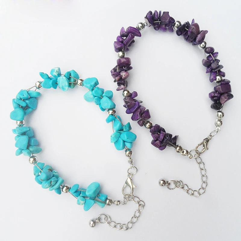 Tiki Fnaf 2 Rupie Articolo 2 Colori Boemia Naturale Schiacciato Viola Ametista Pietra Perline Braccialetto Donne Charms Dragon Scale Amicizia